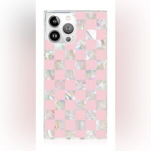 Pink Checkered Mother of Pearl IPhone 13 Pro Max Case